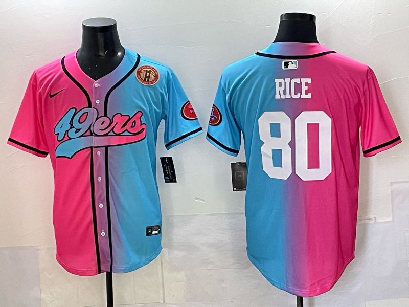 Men 2025 San Francisco 49ers #80 Rice Pink Blue Nike Limited NFL Jersey 010